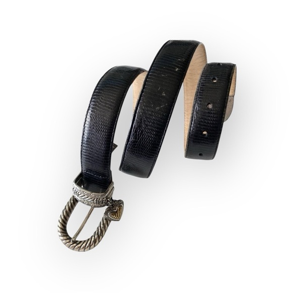 Vintage: Brighton ♡ Heart Charm Leather Belt ♡ Croc Embossed ♡ Two Tone Metal - Picture 15 of 16